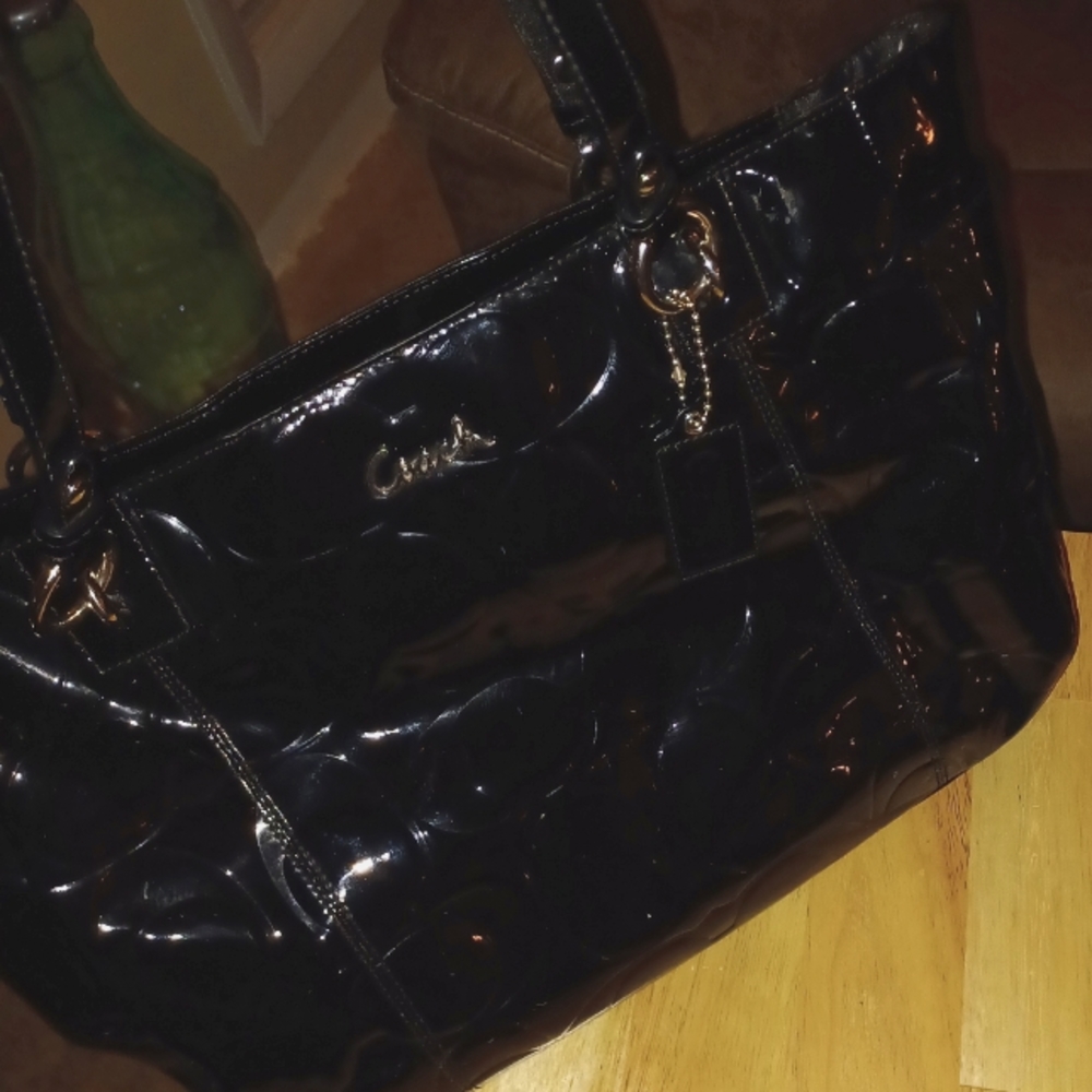Large black patent Coach purse